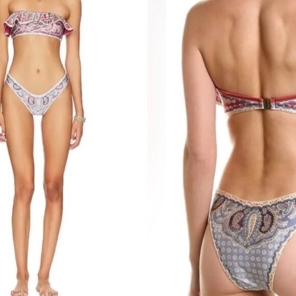 NWT ZIMMERMANN Vitali paisley-print ruffled bandeau bikini, size 4/XL - Picture 2 of 14